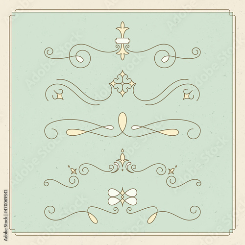 Vintage ornament vector set in yellow color