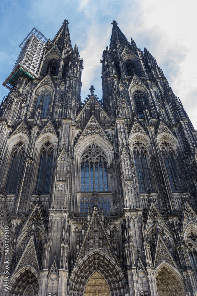 Front facade of the historic cathedral of Cologne, Germany