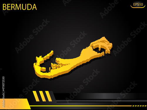 isometric map yellow of Bermuda on background yellow black frame design innovation concept. for text and message artwork design.Vector Illustration.