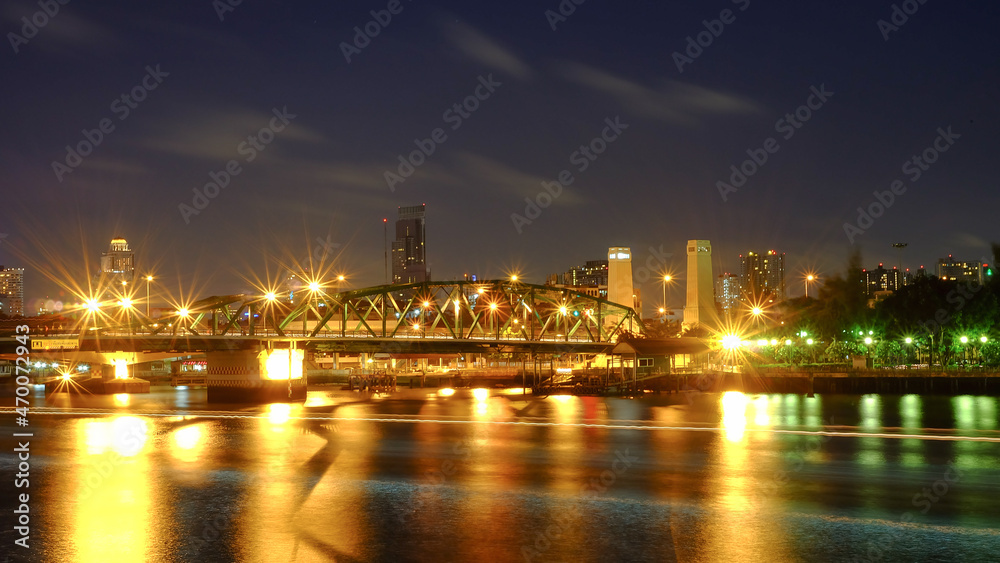 Blur Phra Phuttha Yodfa Bridge, Memorial Bridge at night day