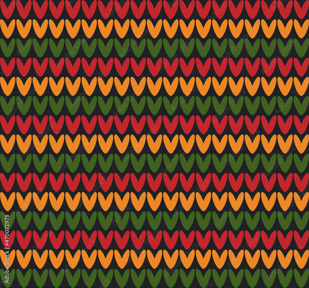 Abstract vector seamless knitting pattern in Pan African flag colors - red,  yellow, green on black background. Backdrop ornament for Kwanzaa, Black  History Month, Juneteenth design Stock Vector | Adobe Stock