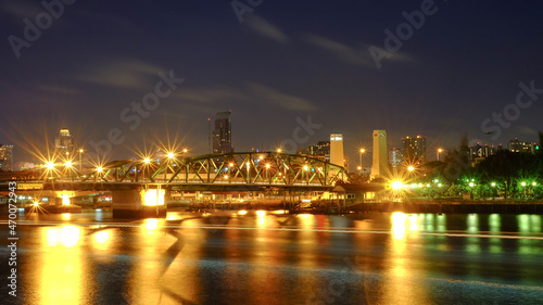 Blur Phra Phuttha Yodfa Bridge, Memorial Bridge at night day