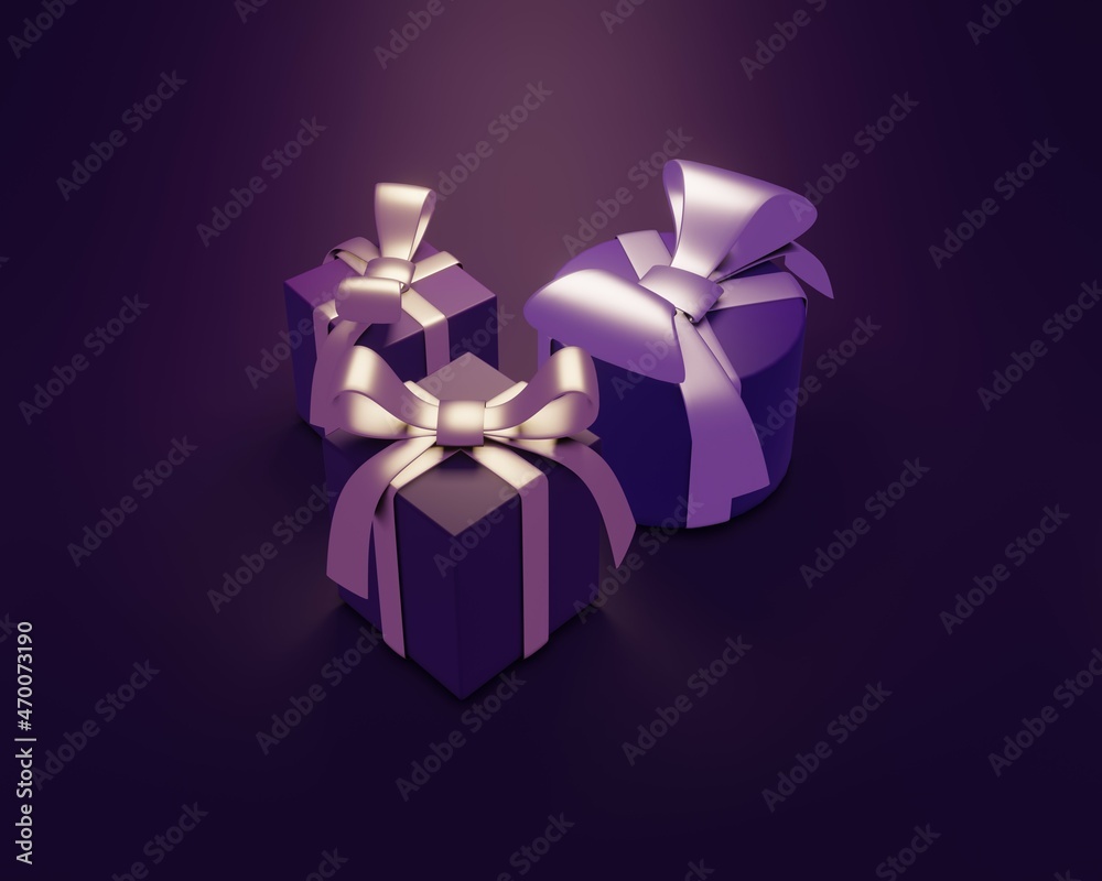 3D Render Merry Christmas and Happy New Year. Background with realistic festive gifts box. Xmas present. 3D Render Merry Christmas and Happy New Year. Background with realistic festive gifts box. Xmas present.