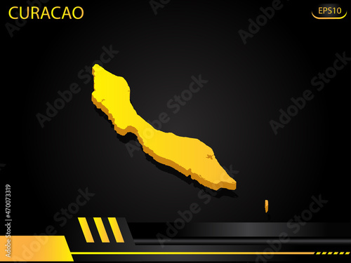 isometric map yellow of Curacao on background yellow black frame design innovation concept. for text and message artwork design.Vector Illustration.