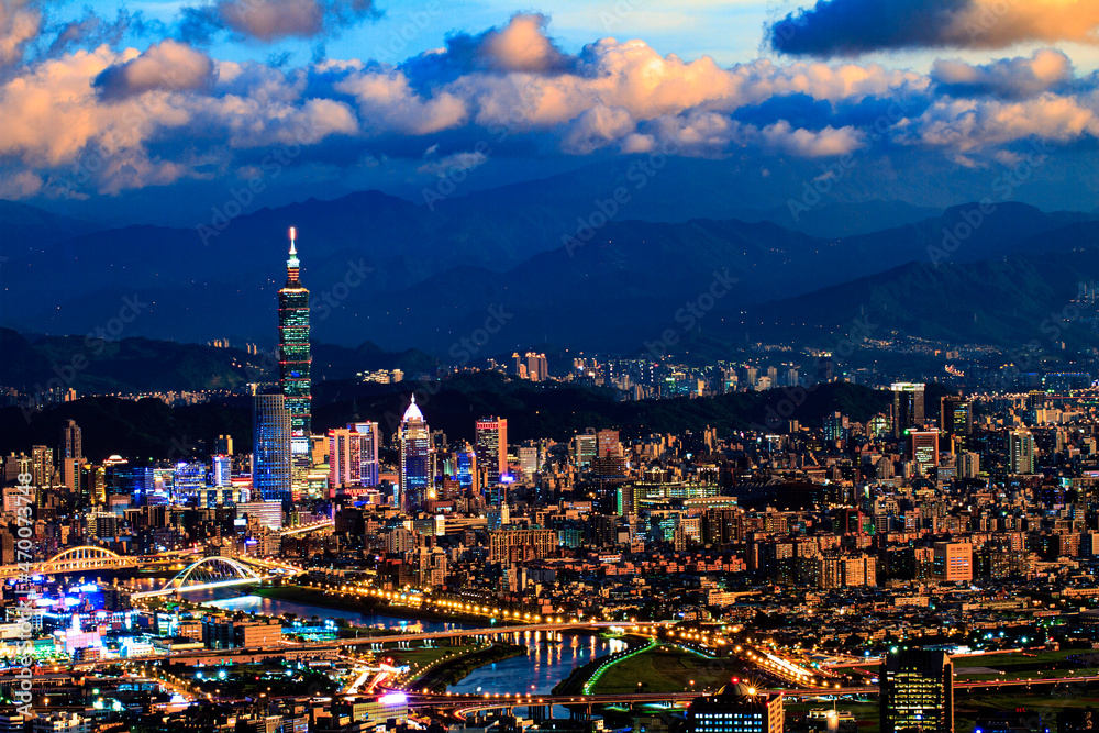 Night view of Taipei city with nice color, Taiwan