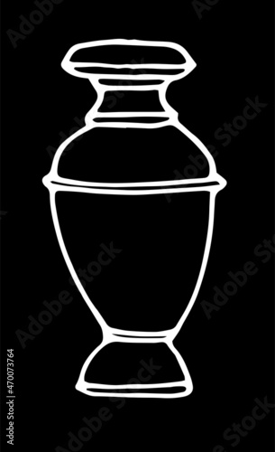 Vector vase icon. a hand-drawn home interior element is an empty vase, a side view for doodle-style flowers, an isolated outline of white on black for a design template.