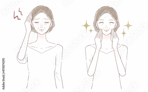 頭痛に悩まされる中年女性中年女性のビフォーアフター