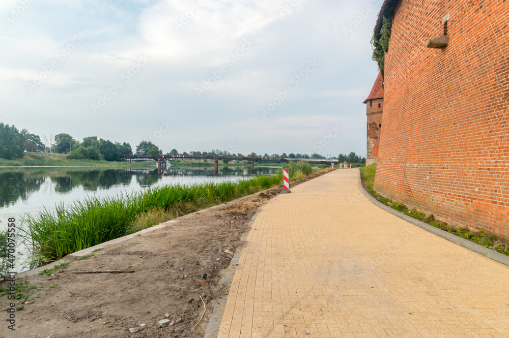 Pavement between Nogat river and Malbork Castle. Pavement between Nogat river and Malbork Castle.