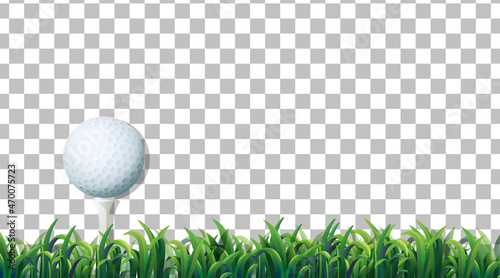 Golf ball on the grass field on transparent background