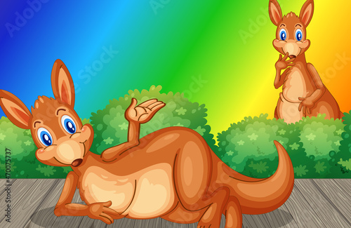 Kangaroo cartoon character on rainbow gradient background