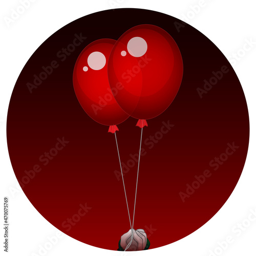 Two red balloons on red gradient background