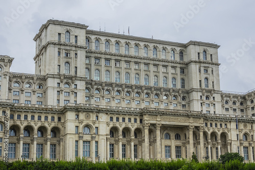 Palace of the Parliament (Palatul Parlamentului) building in Socialist realist Neoclassical architectural forms. Palace reaches a height of 84 meters. Bucharest, capital city of Romania. © dbrnjhrj