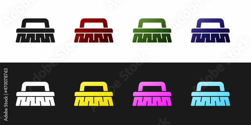 Set Brush for cleaning icon isolated on black and white background. Cleaning service concept. Vector Illustration