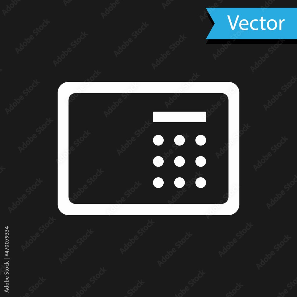 White Safe icon isolated on black background. The door safe a bank vault with a combination lock. Reliable Data Protection. Vector White Safe icon isolated on black background. The door safe a bank vault with a combination lock. Reliable Data Protection. Vector