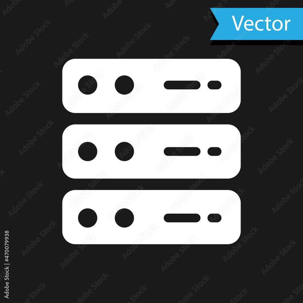 White Server, Data, Web Hosting icon isolated on black background. Vector White Server, Data, Web Hosting icon isolated on black background. Vector