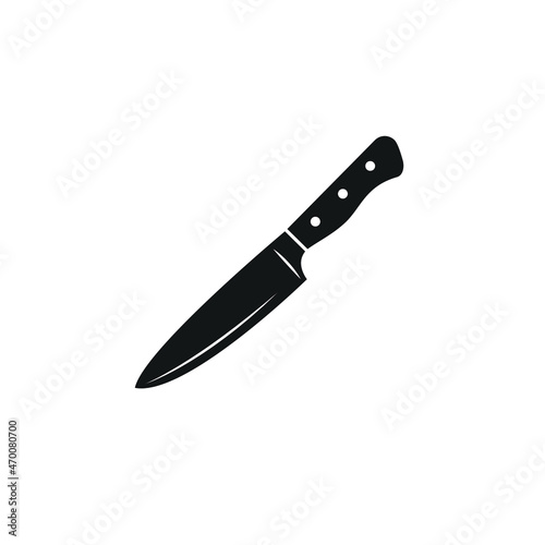 Kitchen knife, black silhouette, blade and handle. Vector illustration, flat minimal cartoon dark design isolated on white background, eps 10.
