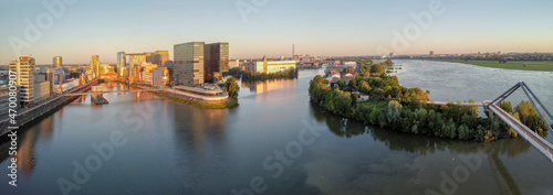 Modern Architecture at the Media Harbour at sunrise   D  sseldorf  North Rhine Westphalia  Germany