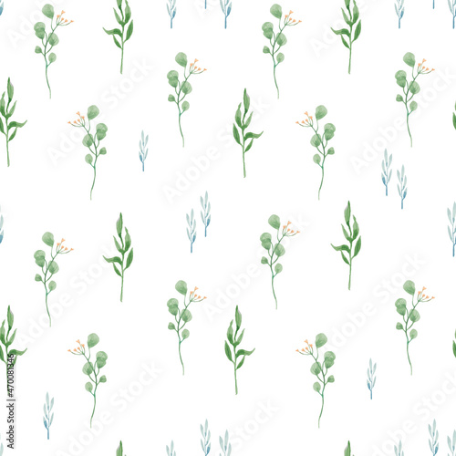 Seamless delicate pattern with watercolor leaves. Vector illustration. Pattern on a transparent background for the design of invitations in the boho style.