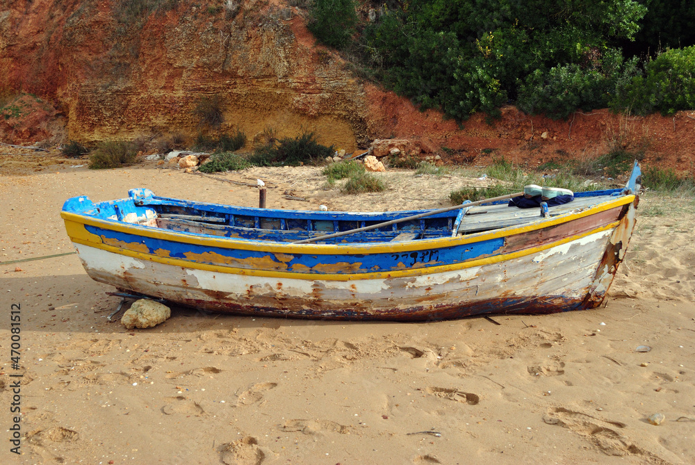 Close Up of Old Wooden Fishing Boat on Sandy Beach Close Up of Old Wooden Fishing Boat on Sandy Beach