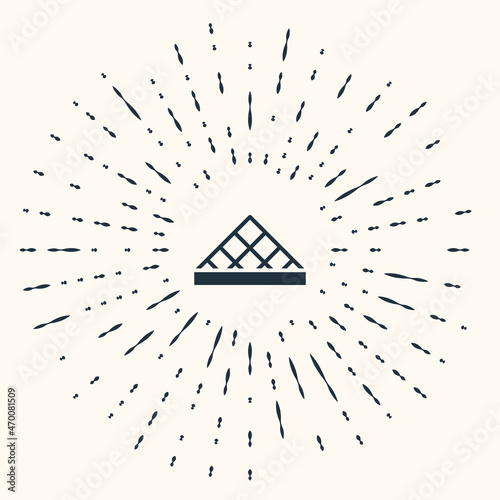 Grey Louvre glass pyramid icon isolated on beige background. Louvre museum. Abstract circle random dots. Vector