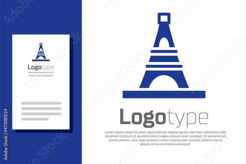 Blue Eiffel tower icon isolated on white background. France Paris landmark symbol. Logo design template element. Vector
