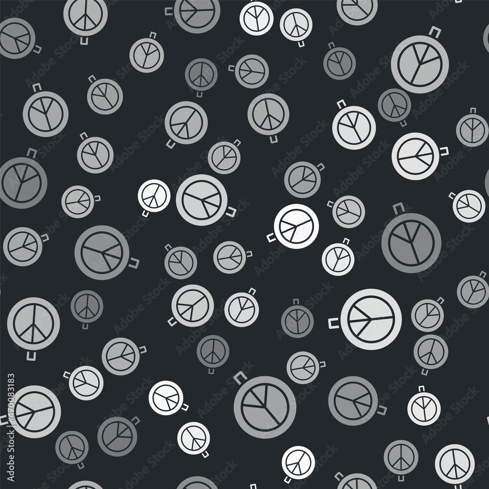 Grey Peace icon isolated seamless pattern on black background. Hippie symbol of peace. Vector Grey Peace icon isolated seamless pattern on black background. Hippie symbol of peace. Vector