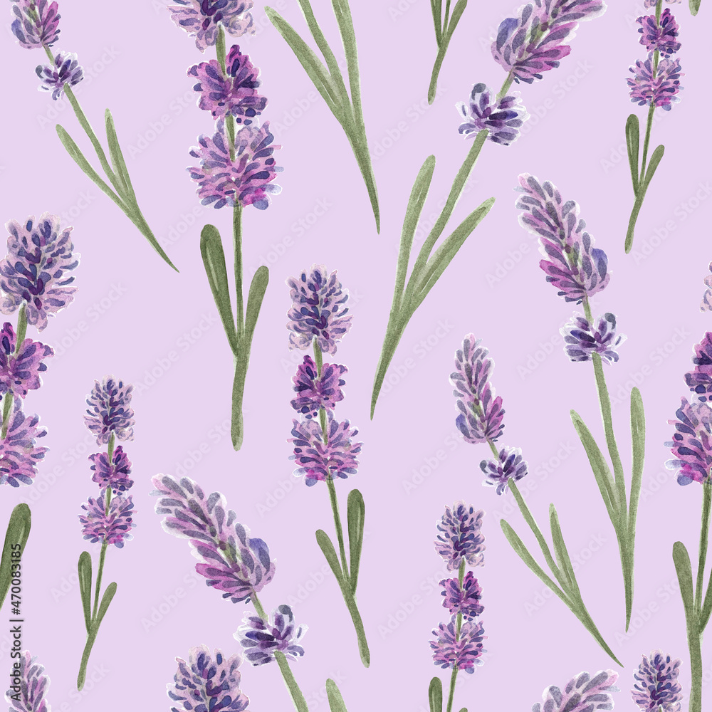 Naklejka premium Lavender sprig watercolor pattern