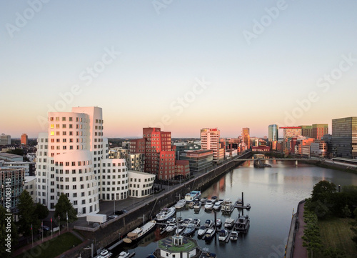 Germany  North Rhine Westphalia  D  sseldorf  Modern Architecture at the Media Harbour at sunrise 