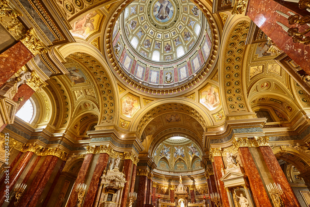 St. Stephen basilica interior in Budapest city center. Hungarian landmark