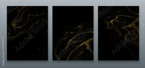 Abstract Gold design element with glitter effect on dark background for greeting card and disqount voucher.