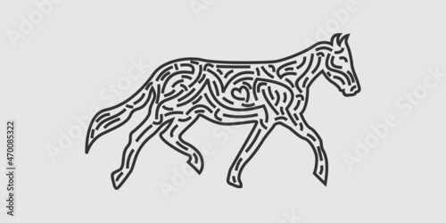 Creative Abstract Horse Logo In Minimalist Style Line Art. Symbol of a Strong and Brave Black Horse. Unique and Best Horse Vector Illustration.