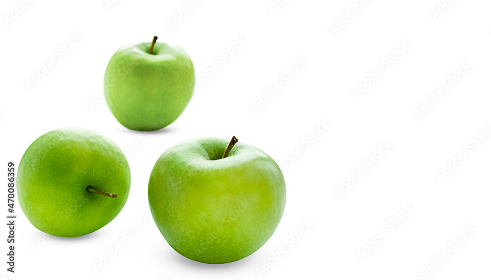 Three juicy green apples isolated on white. Three juicy green apples isolated on white.