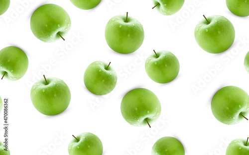 Juicy green apples seamless pattern.