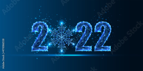 Abstract 2022 Happy New Year digital web banner template with snowflake