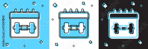 Set Calendar fitness icon isolated on blue and white, black background. Training schedule. Vector