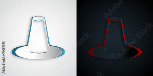 Paper cut Traditional korean hat icon isolated on grey and black background. Paper art style. Vector