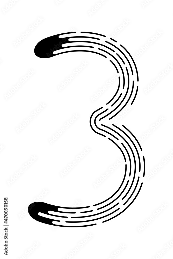 Number 3 from black dotted lines isolated on white background. Design element Number 3 from black dotted lines isolated on white background. Design element