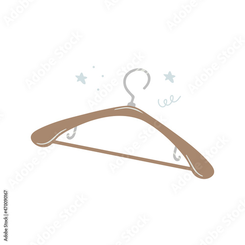 Hand drawn clothes hanger isolated on a white background. Doodle, illustration in a simple flat style. It can be used for decoration of textile, paper and other surfaces.