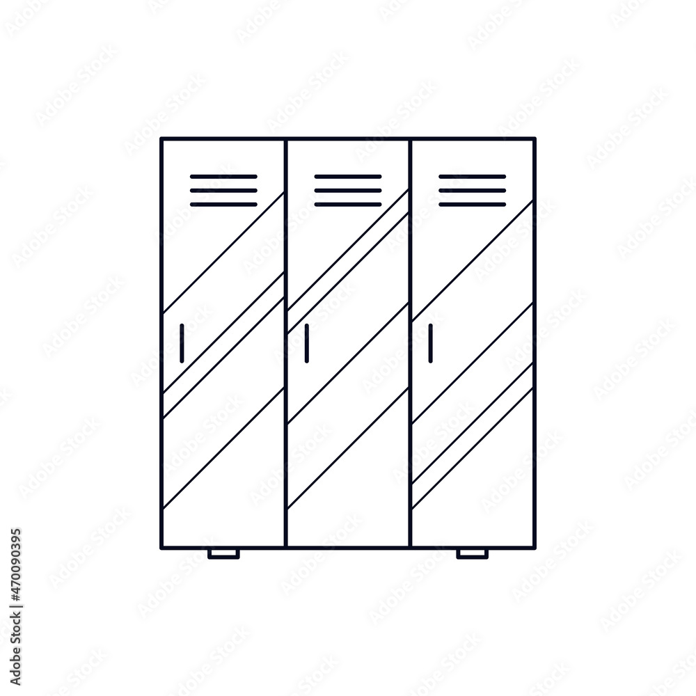 School locker storage of things, box dressing, line art. Storage system for students belongings. Vector illustration School locker storage of things, box dressing, line art. Storage system for students belongings. Vector illustration