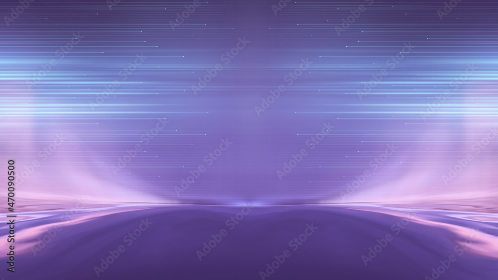 Futuristic empty neon background. High tech lines, studio product, future cyberspace concept. 3D illustration.