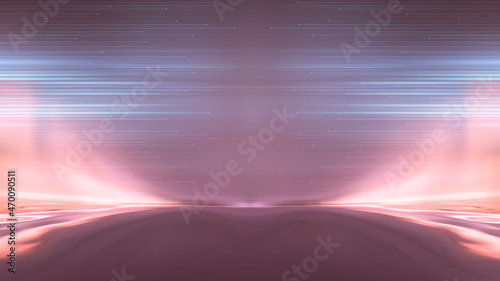 Futuristic empty neon background. High tech lines, studio product, future cyberspace concept. 3D illustration.