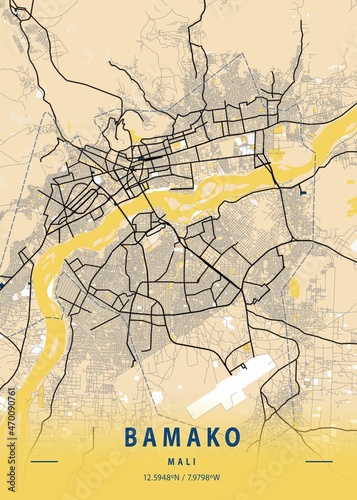 Fotografie, Obraz Bamako - Mali Yellow City Map
