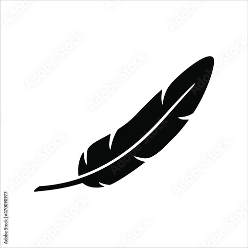Feather black vector icon isolated on white background