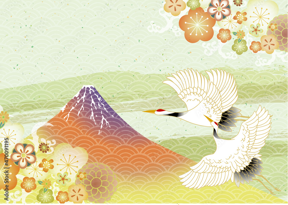 鶴のいる美しい和柄 Stock Vector | Adobe Stock