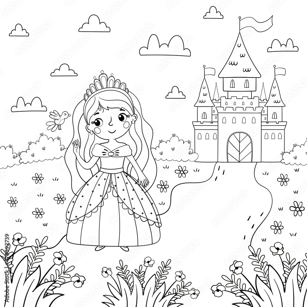 Princess Coloring Book Princess Prince Illustration Stock Vector