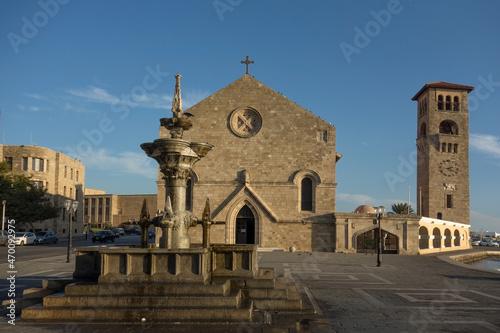  The church of Virgin Mary Annunciation ( Evangelismos) near Mandraki harbour. Rhodes town, Rhodes Island, Greece.