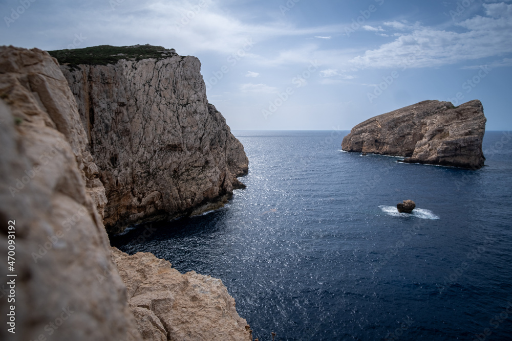 Cliffs at Capo Caccia Sardinia Italy. Rocky high cliffs next to the ocean in Sardinia Italy. 