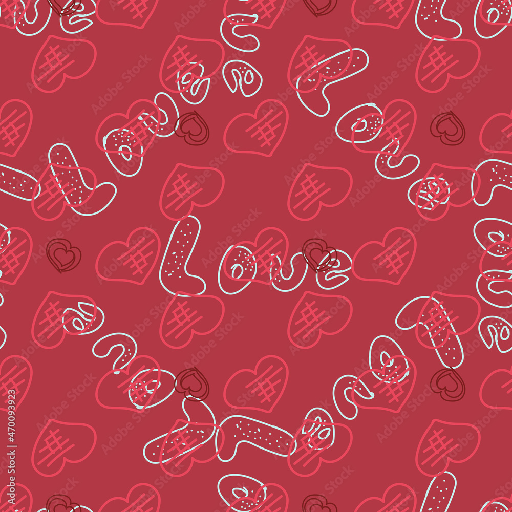 Seamless pattern with word love-vector illustration. The words red and white on a bright background. Seamless pattern with word love-vector illustration. The words red and white on a bright background.