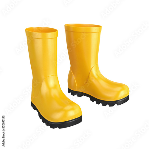 Rubber boots yellow on a white background, 3d render