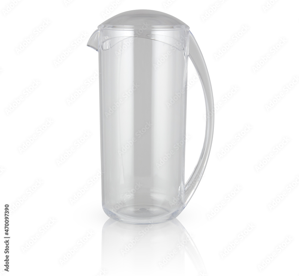 transparent clear plastic pitcher isolated on white  background with clipping path